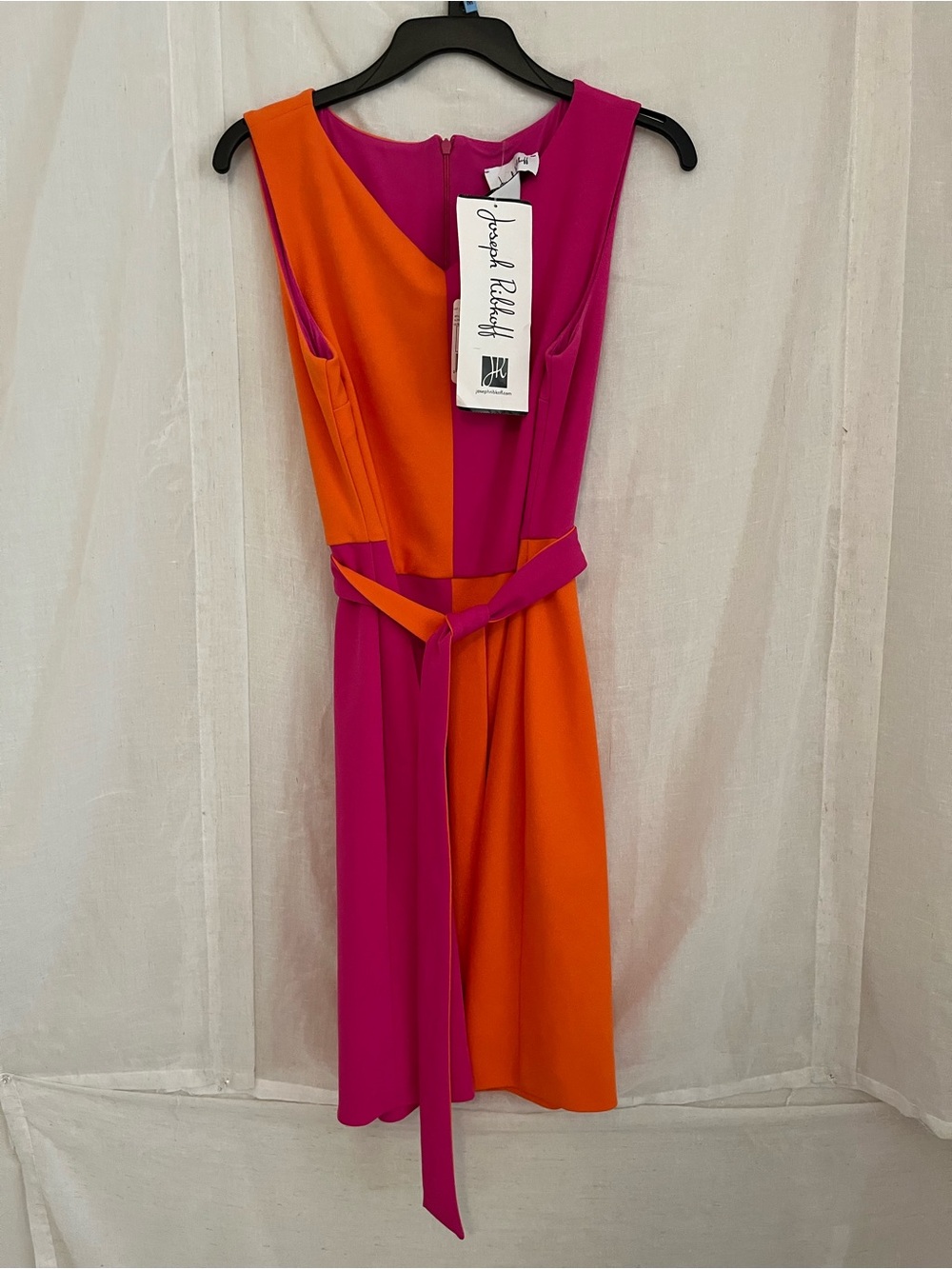 Joseph Ribkoff Colorblock Pink & Orange Belted Dress
